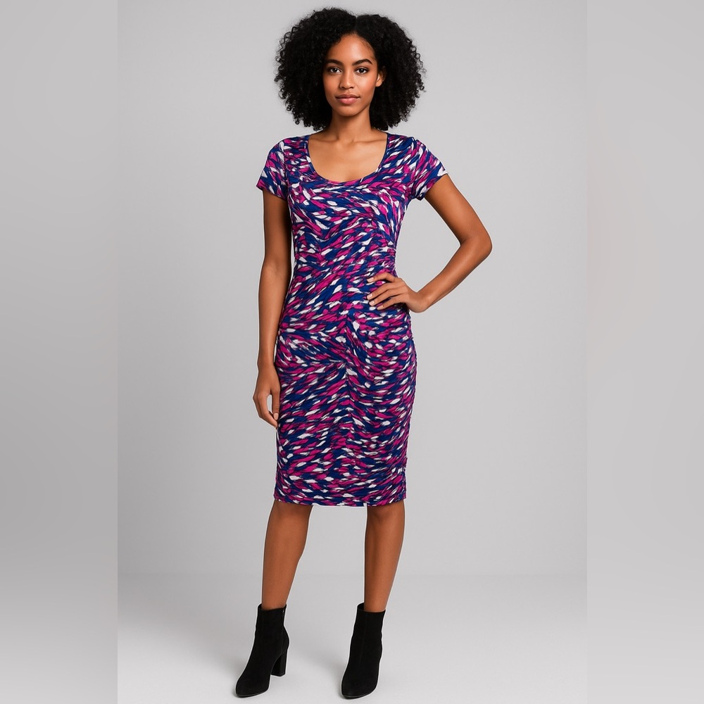 Miss Tina by Tina Knowles Ruched Side Dress XXL 2X (20) Multicolor Abstract